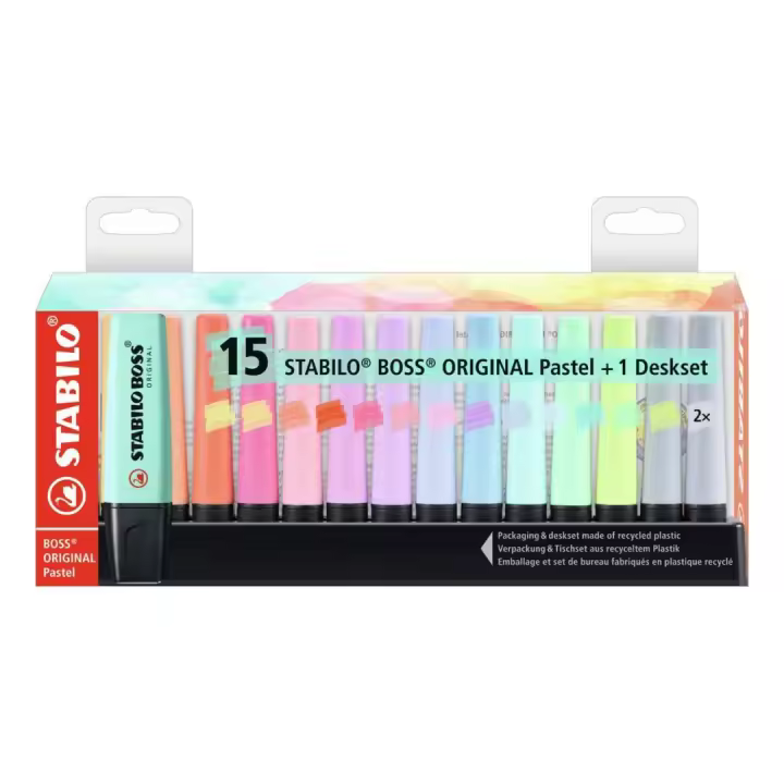 PEANA DE 15 MARCADORES FLUORESCENTES PASTEL STABILO BOSS ORIGINAL SURTIDOS - 1
