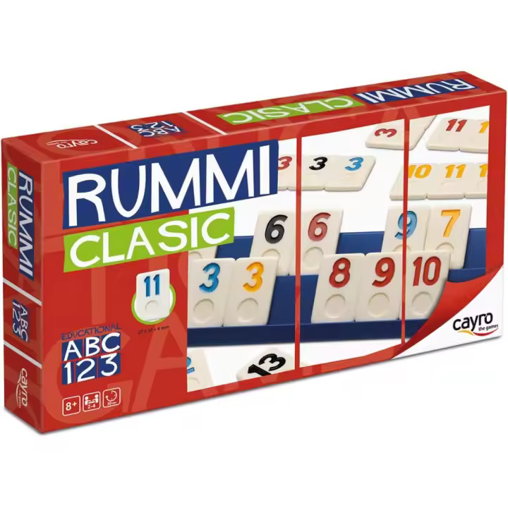 Cayro Rummi Clasic juego de mesa ,106 Piezas, 1 Bolsa de Tela y 4 Soportes - 2 a 4 Jugadores - 1