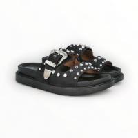 Sandalias tachuelas negro planas y plataforma ajuste de hebilla puntera abierta ligeras y comodas tendencia altamoda - details 0