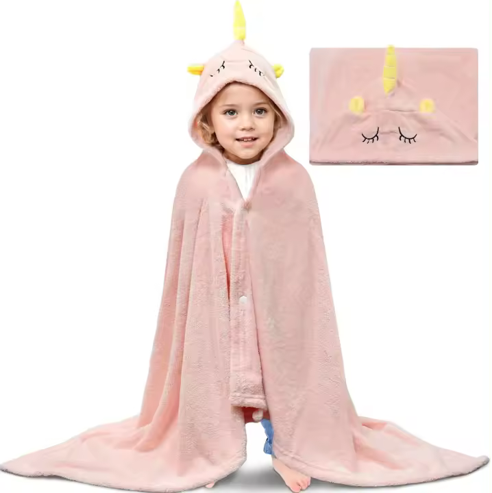 Toalla de Baño Bebe with Caucha, 65*135cm Suave Lana de Coral Albornoz Bebe, Capa Toalla de Baño Súper Sorbente Para Regalo Bebé Recién Nasido Niño, Rosa Unicornio - 1