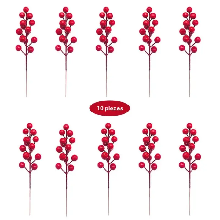 10 Piezas De Rama De Bayas Rojas Artificiales 7.87 Pulgadas Para Decoración Navideña Y Artesanías Accesorios De Fiesta - 1