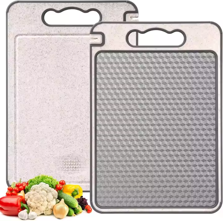 Tabla de Cortar Cocina, Tabla de Cortar de Doble Cara 304 Acero Inoxidable+Paja de Trigo, Tablero de Corte Antibacteriano con Mango, Diseño de Resistente a Los Arañazos, 36.5 x 25 x 0.9 cm - 1