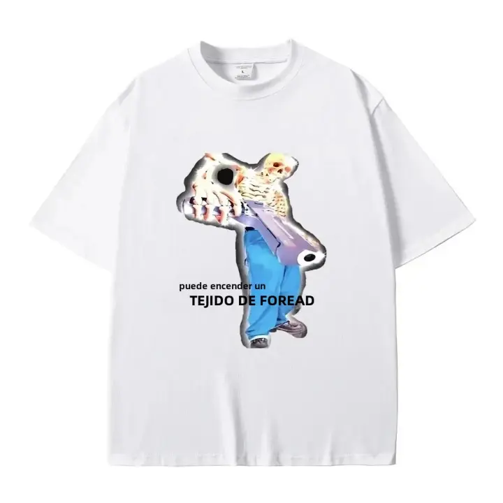 Camiseta Gráfica De Esqueleto Con Beso En La Frontal Diseño Divertido Para Hombres Y Mujeres Algodón Puro Camiseta Casual De Verano - 1