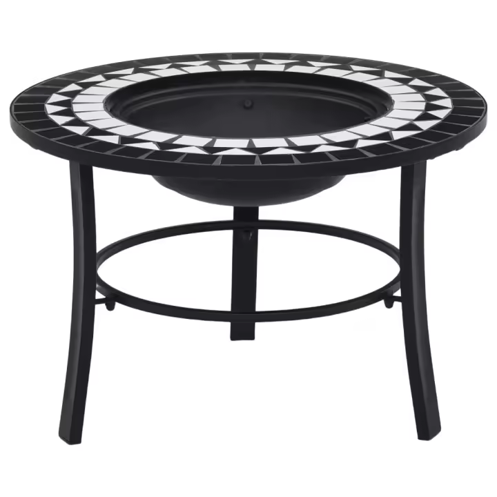 vidaXl Brasero de mosaico cerámica negro y blanco 68 cm - 1