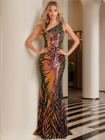 Vestido De Fiesta Romagic De Encaje Con Flor Y Lentejuelas De Hombro Solo Vestido Largo Para Mujer Sin Mangas Elástico Para Bodas Y Noches Elegantes - details 0