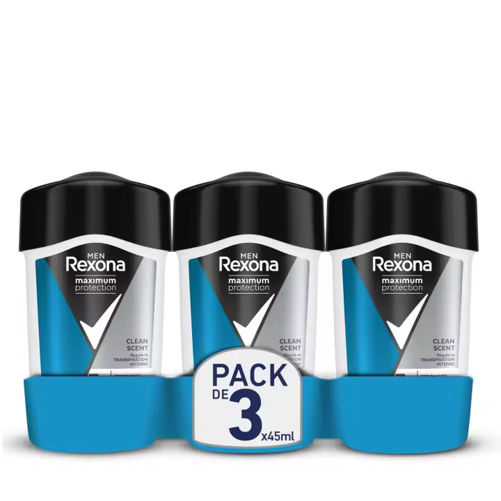 Rexona Desodorante en Barra Maximum Protection Antitranspirante Clean Scent 45ml - Pack de 3 - 1