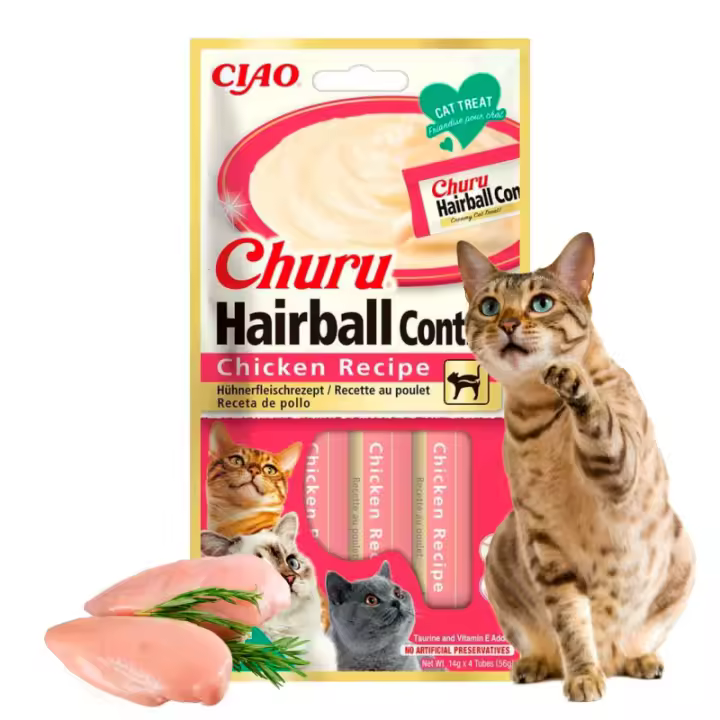 Pack de 3  Churu Hairball Snack Puré Receta De Pollo Para Gatos 4X14gr - 1