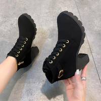 Botas De Tacón Alto Para Mujer 2023 Primavera Invierno Calidad Superior Con Cordones Modernas Europeanas PU Botines De Tacón Con Entrega Rápida - details 12