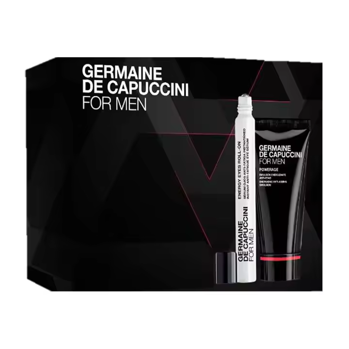 Pack Germaine de Capuccini para hombres 680955 Powerage + Energy Eye Roll-On - Serum para piel masculina fatigada y deshidratada - Revitalización, hidratación y firmeza instantáneas - 1