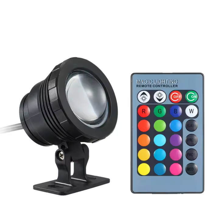 Lámpara Submersible LED RGB 10W Con Control Remoto IP65 Impermeable Para Piscina Acuario Estanque Fuente De Escorrentía Festivales - 1