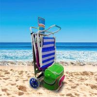STARLEY-Carro Portasillas Playa Plegable Convertible en Mesa con Red en la Parte Inferior y Bolsillo Incluidos,Carrito Plegable Multifuncional para Playa y Camping 52 x 37 x 105 cm - details 1