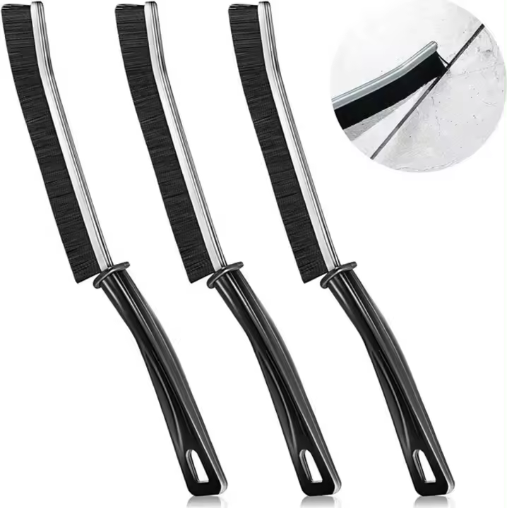 Cepillo de limpieza de esquinas de cerdas duras de 3 piezas, cepillo de limpieza de grietas, herramienta de limpieza multiusos para limpieza profunda de lechada de azulejos, negro - 1