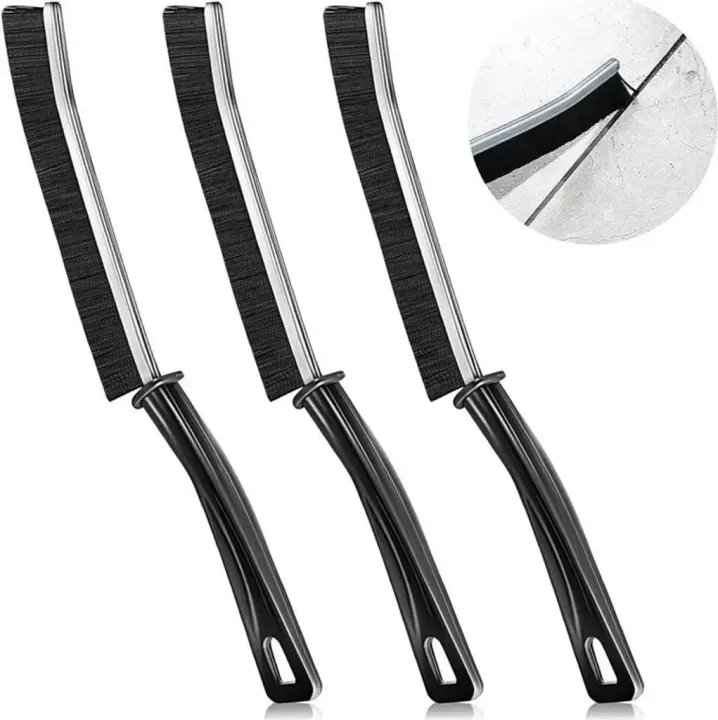Cepillo de limpieza de esquinas de cerdas duras de 3 piezas, cepillo de limpieza de grietas, herramienta de limpieza multiusos para limpieza profunda de lechada de azulejos, negro - 1