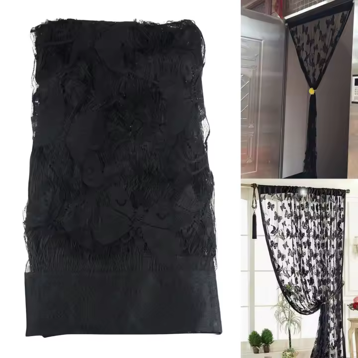 Modernas Cortinas Negras Con Bordado De Mariposa Rustica Tule Para Living Room Ventana Drapes Rojo 100X200cm Translúcidas Y Elegantes - 1
