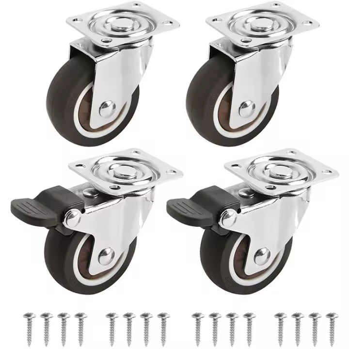 PORCHEDDU Juego de 4 ruedas para muebles de 32mm, incluye 2 ruedas con freno Y 2 ruedas giratorias, carga de 60 kg, incluye tornillos - 1
