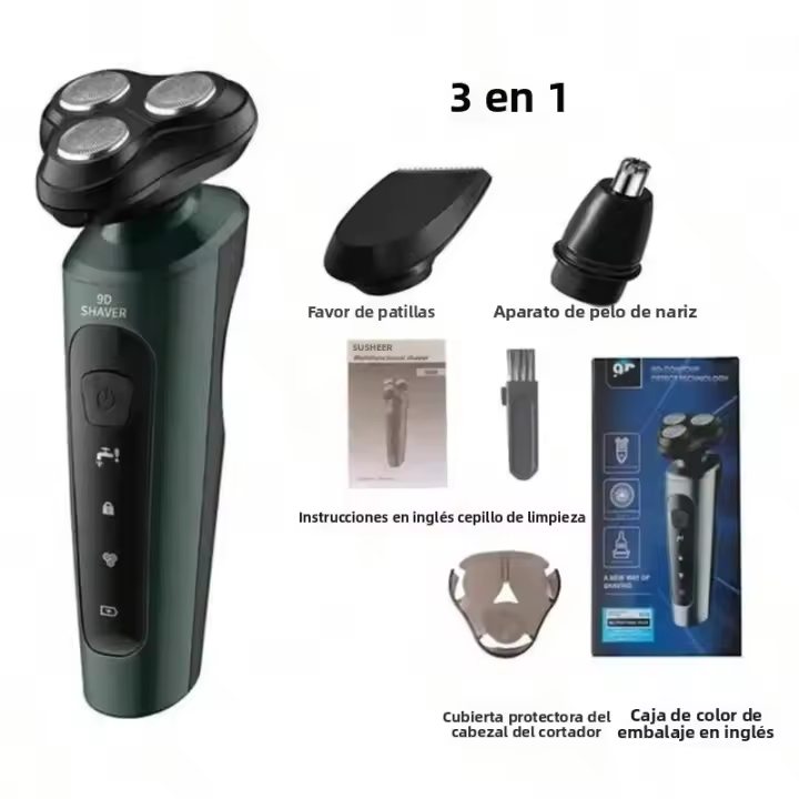 Afeitadora Eléctrica 9D Para Hombres Recargable Impermeable Trimmer De Rotación Para Uso Seco Y Húmedo Con Batería Recargable - 1