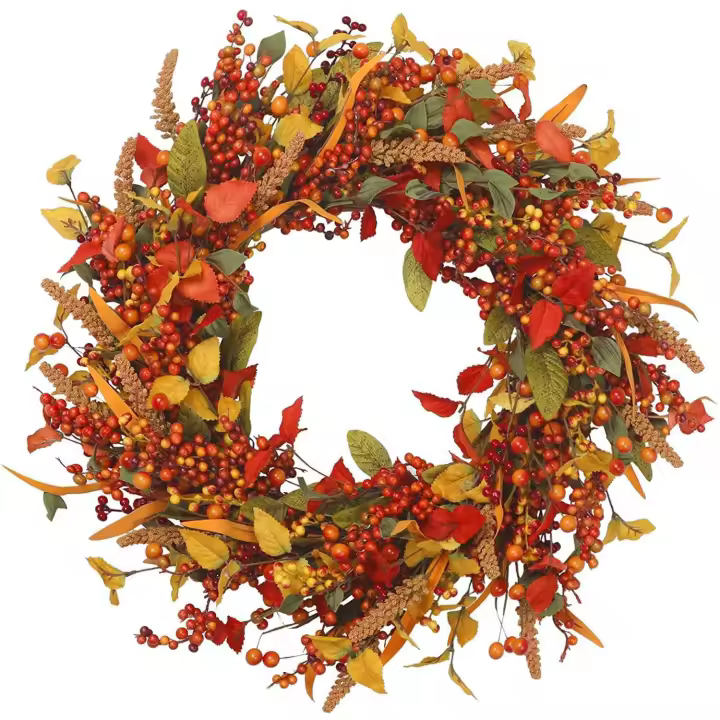 Corona de 18 Pulgadas para Entrada de Festivale de Cosecha de Otoño adorno de wreath con bayas para puerta de Gracias - 1