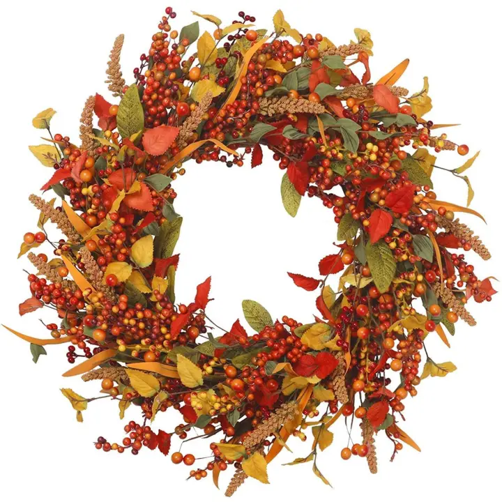 Corona de 18 Pulgadas para Entrada de Festivale de Cosecha de Otoño adorno de wreath con bayas para puerta de Gracias - 1