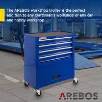 AREBOS Carro de Taller Carro de Herramientas 4 Cajones + Compartimento Grande Azul - details 7