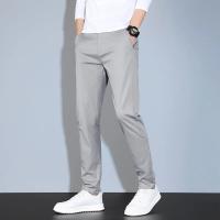 Pantalones De Verano Casuales Para Hombre En Caqui Y Gris Cintura Elástica Comodidad Ultrafinos De Seda Helada Pantalones Negocios Estilo Recto Ropa De Marca - details 12