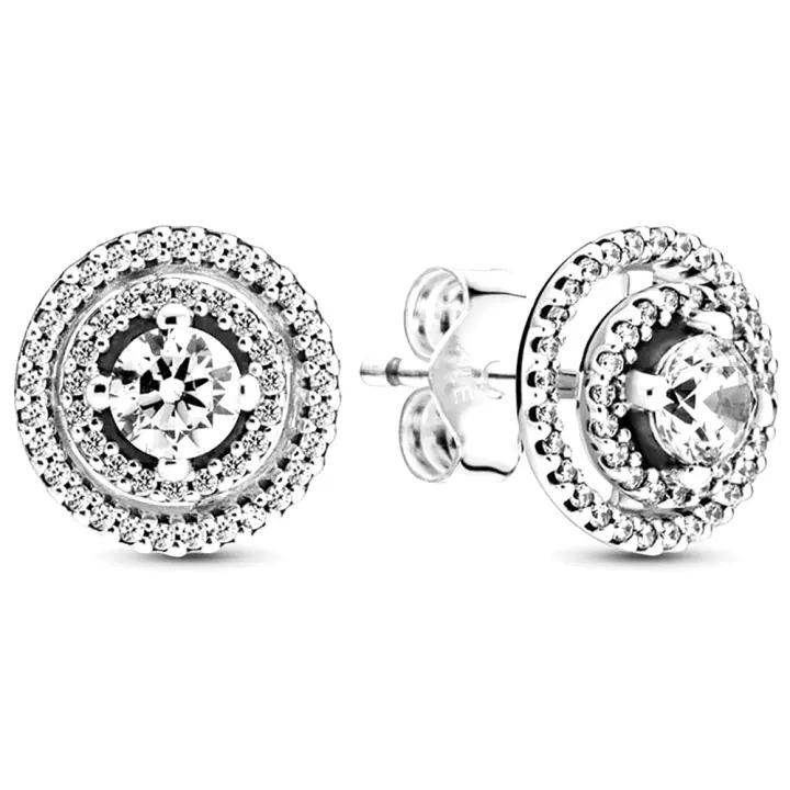 Pandora 299411C01 Pendientes de plata de ley con doble halo brillante 10*10*4.1mm - 1