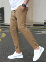 Pantalones Casuales Para Hombre De Color Sólido Con Cinturón Ajustable Y Bolsillos Estilo Regular Y Moda Pantalones Largos De Polyester - details 14