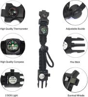 Pulsera de supervivencia de paracord, pulsera de supervivencia de camuflaje con pedernal + brújula + termómetro + silbato, adecuada para senderismo, camping u otras actividades al aire libre. - details 1