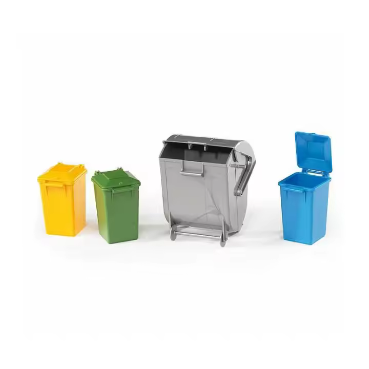 Bruder - Juego de Contenedores de Basura para Niños - 3 Contenedores de Colores y 1 Grande - Juguete de Basura Divertido - 1