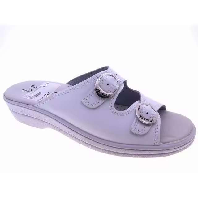 Mº797 AZUL Y BLANCO ZUECO DE MUJER MARCA PERCLA SIN TALON Y CON DOBLE HEBILLA EN LA PALA  MUY FACIL DE PONER Y QUITAR EN PIEL  Y SUELA DE PVC IDELA PARA TRABAJO Y PARA TODO TIPO DE SITUACIONES - 1