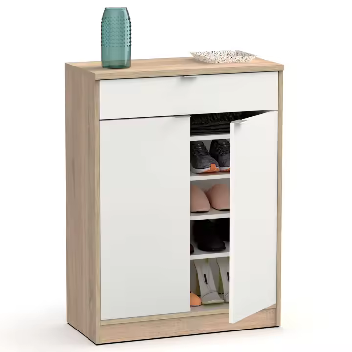 Briebe Domus Zapatero Entrada Recibidor, Mueble Auxiliar Estrecho Zapatos, 2 Puertas, 1 Cajón 101x75x36 cm, , Blanco - 1