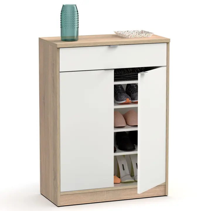 Briebe Domus Zapatero Entrada Recibidor, Mueble Auxiliar Estrecho Zapatos, 2 Puertas, 1 Cajón 101x75x36 cm, , Blanco - 1