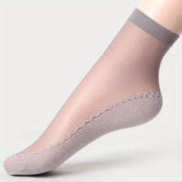 10Pares De Calcetines Para Mujer Transpirables Y De Sensación Fría Durable Y Antideslizantes Para El Verano Y Otoño Color Sólido Delgados Y Silky - details 8