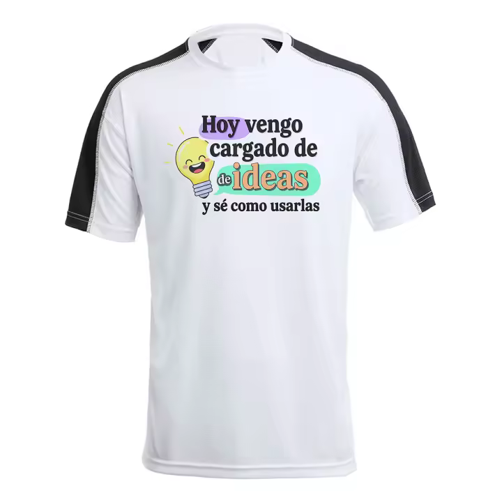 MERCHANDMANIA CAMISETA técnica franja mangas NEGRA frase graciosa imaginacion mente ideas tshirt - 1