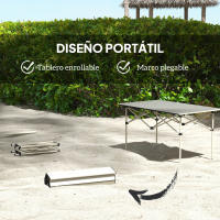 Outsunny Mesa Plegable Camping de Aluminio 95x55x50 cm con Tapa Enrollable y Bolsa de Transporte Mesa de Picnic Portátil Ligera para Acampar Senderismo Playa Caqui - details 3
