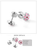 LUXUSTEEL Pendientes De Estilo De Flor Rosa Para Mujeres Niñas Y Niños Joyería De Lujo De Acero Inoxidable Con Cristal Redondo - details 7