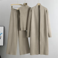 Conjunto De Traje De Pijama Para Mujer 3 Piezas Vintage Moda Primavera Otoño Cardigan Chaqueta Y Pantalones Tejidos Algodón Y Viscosa Estilo Oficina Alto Ajuste Talla Alta - details 0