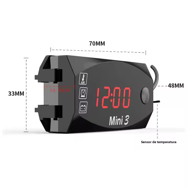 Reloj De Motocicleta 12V Impermeable 3 En 1 Con Termómetro Voltímetro Y Pantalla Digital Universal Para Moto Accesorios De Motocicleta - 1
