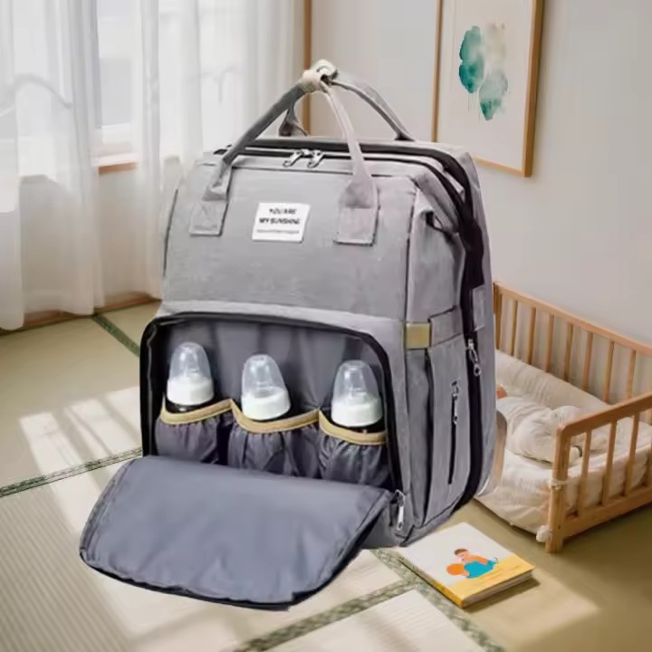 Mochila plegable para cuna, bolso cambiador de pañales portátil, mochila para biberones, gran capacidad, impermeable, artículos esenciales para recién nacidos - 1