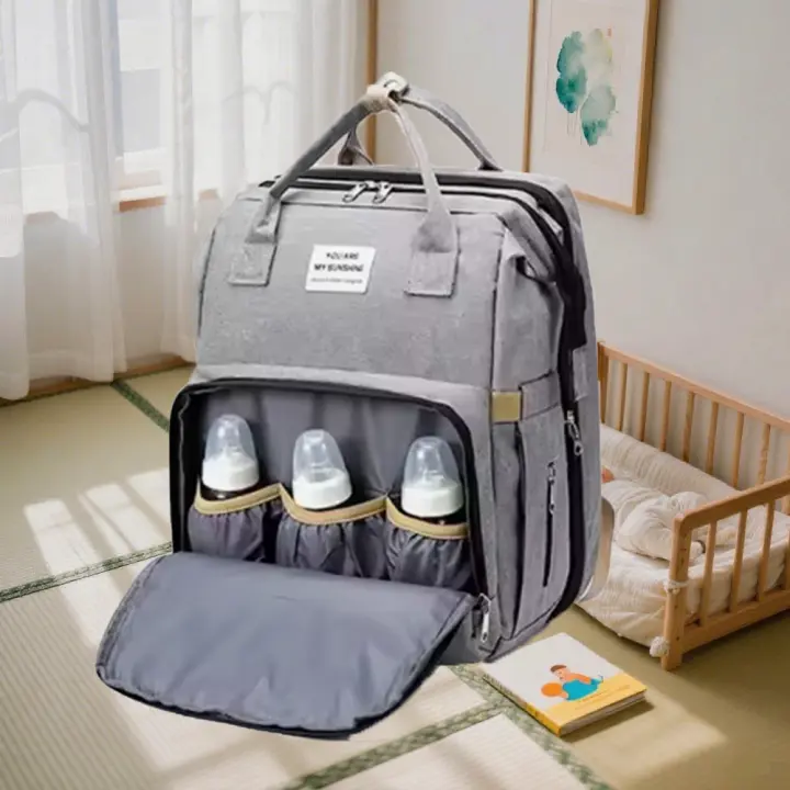 Mochila plegable para cuna, bolso cambiador de pañales portátil, mochila para biberones, gran capacidad, impermeable, artículos esenciales para recién nacidos - 1