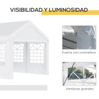 Outsunny Carpa de Jardín Cochera Gazebo 6x4m Pergola Cenador Pabellón 4 Paneles Laterales 6 Ventanas para Fiesta Eventos Bodas Acero PE Blanco - details 3