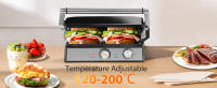 AIGOSTAR Parrilla Eléctrica, Grill, Panini, Sandwichera, 2000W. Regulador de temperatura, apertura 180º - details 3