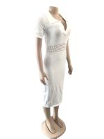 Vestido Midi Bodycon De Mujer Con Cuello En V Y Manga Corta Tejido En Knit Para Fiesta Y Calle Moda 2024 Vestido De Noche - details 23