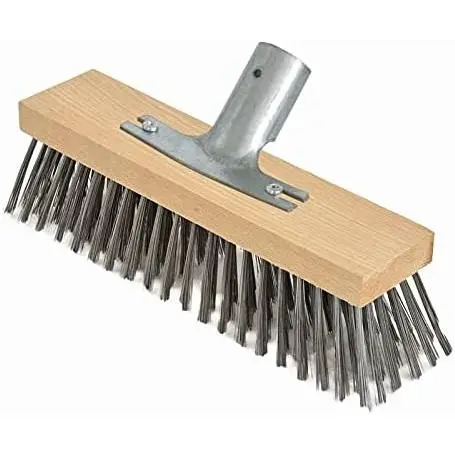 Escoba de cerdas de acero, 30 cm con soporte de mango de metal - Ø 28 cm - cabezal de escoba de cepillo - cuerpo de madera de haya de alta calidad - 1