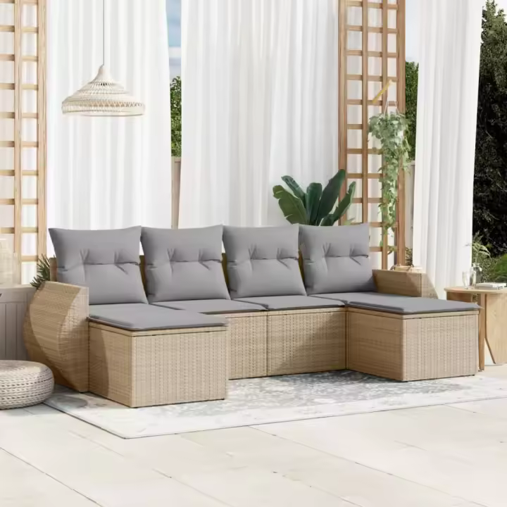 vidaXL Juego de sofás jardín con cojines 6 pzas ratán sintético beige - 1