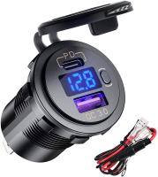 Enchufe De Carga USB 12V 48W Impermeable Con Puerto Tipo C Y QC3.0 Para Coche Barco Marina Camión DaierTek Con Voltímetro LED Azul - details 1