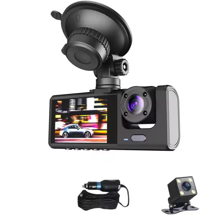 1080HP DVR Dashcam Cámara Coche, Camara Coche Vigilancia, Frontal e Interior y Trasera, 2 Pulgadas Pantalla, Soporte de Visión Nocturna Grabación en Bucle Bloqueo de una tecla - 1