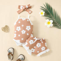 Conjunto Veraniego Para Bebé Niña Con Estampado De Flores Camiseta Y Shorts Con Diadema 2 Piezas Ropa Infantil De Verano - details 9
