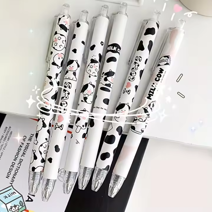 Bolígrafo De Gel Naught Cow - 6 Piezas Punta De 0.5mm Flexible Y Suave Tinta Negra Para Escritura Y Dibujo Precisa - 1