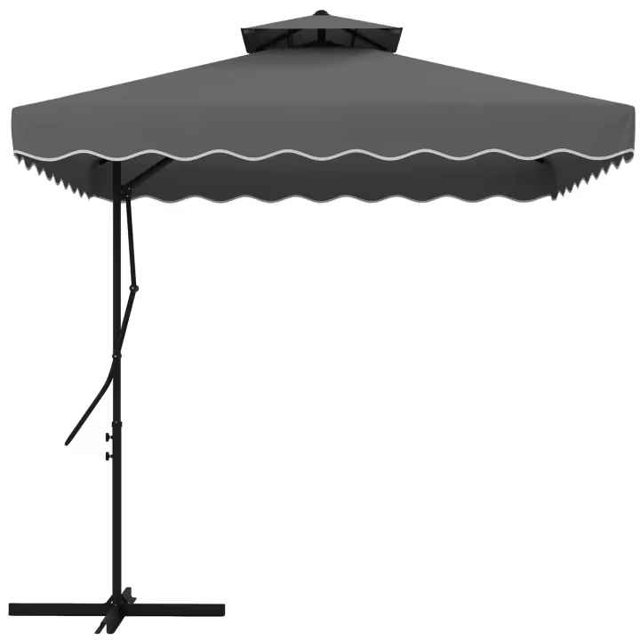 Outsunny Sombrilla Terraza Exterior de 2,5 m Sombrilla Voladiza con Manivela Techo Doble con Borde Ondulado y Base Cruzada Parasol de Jardín para Exterior Patio Terraza Gris Oscuro - 1