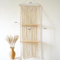 Wall Tapestry, Woven Wall Shelf Wooden Wall Decor Floating Hanging Storage Shelf Bohemian Cotton Rope - details 1
